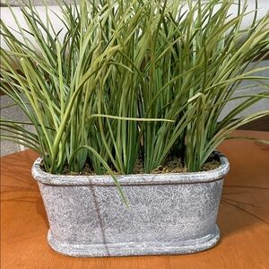 Gray Planter with Green Artificial Grass